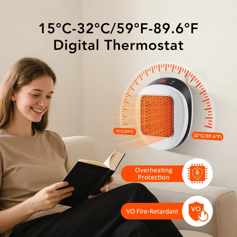 Compact 600W Electric Wall Heater with Remote