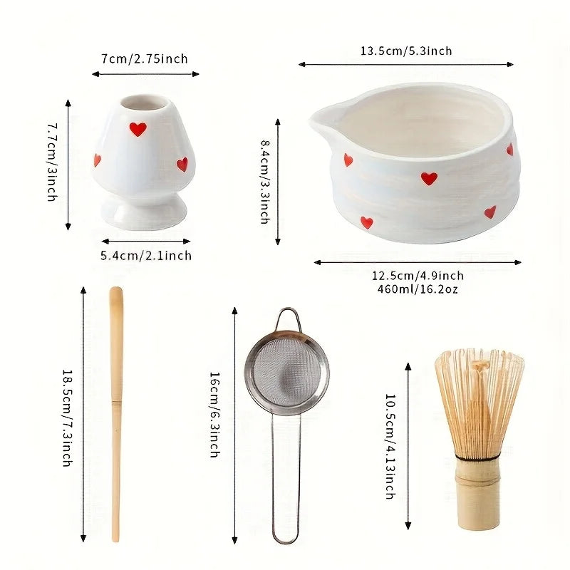 Ceramic Green Tea Bowl Set with Whisk for Matcha