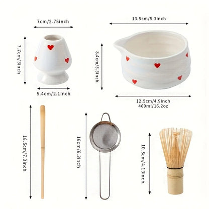 Ceramic Green Tea Bowl Set with Whisk for Matcha