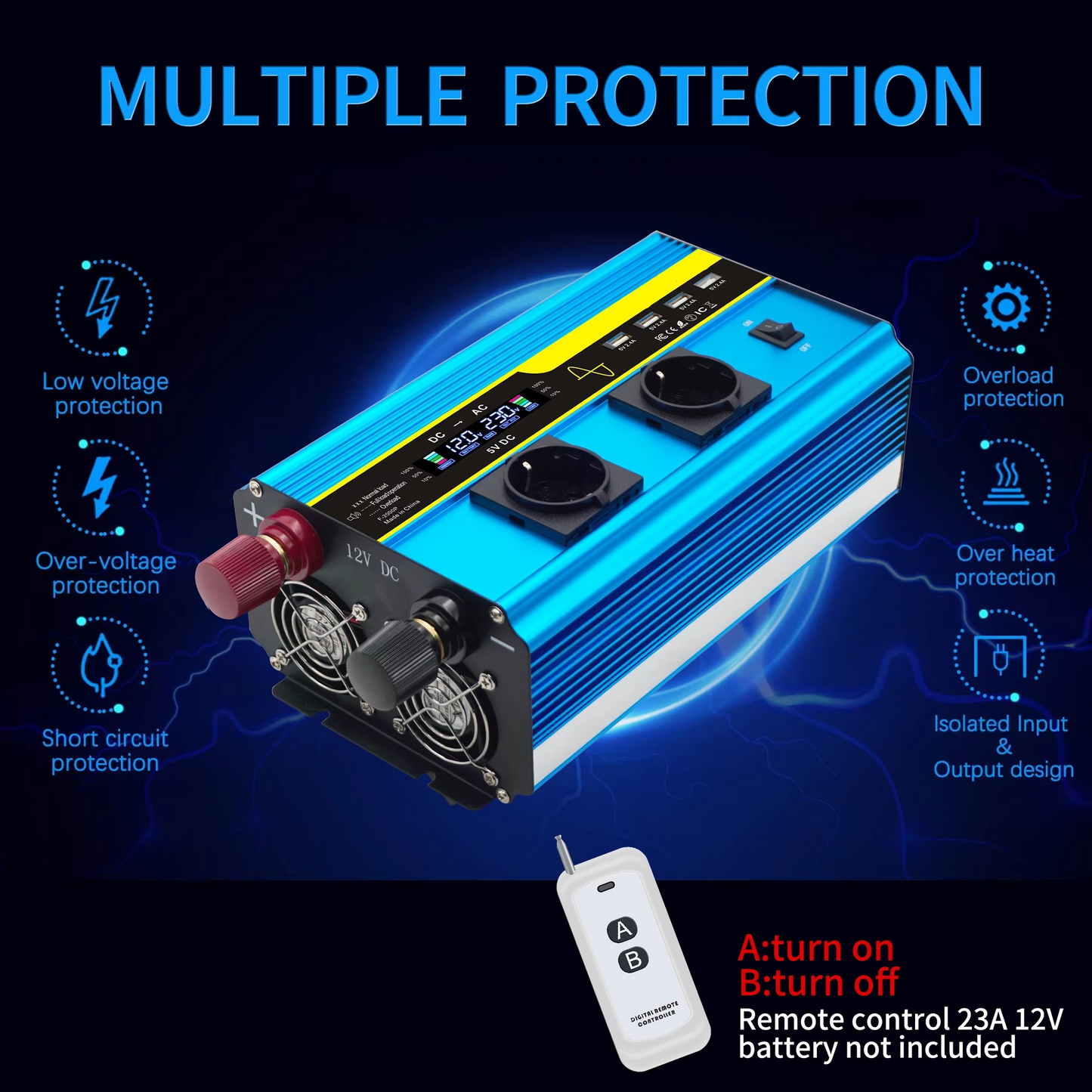 4000W Pure Sine Wave Inverter 12V/24V to 110V/220V Converter