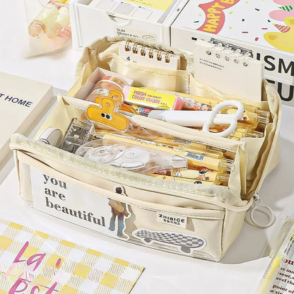 Clear Pencil Case with 10 Compartments for Kids