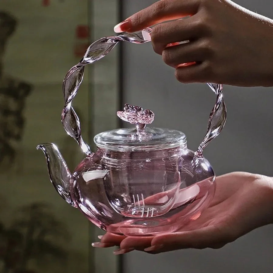 Delicate Flower Top Clear Glass Tea Pot Infuser - Cofik