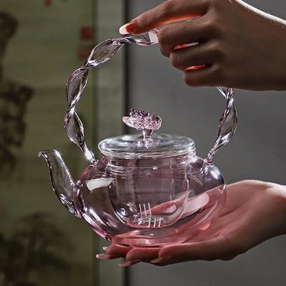 Delicate Flower Top Clear Glass Tea Pot Infuser - Cofik