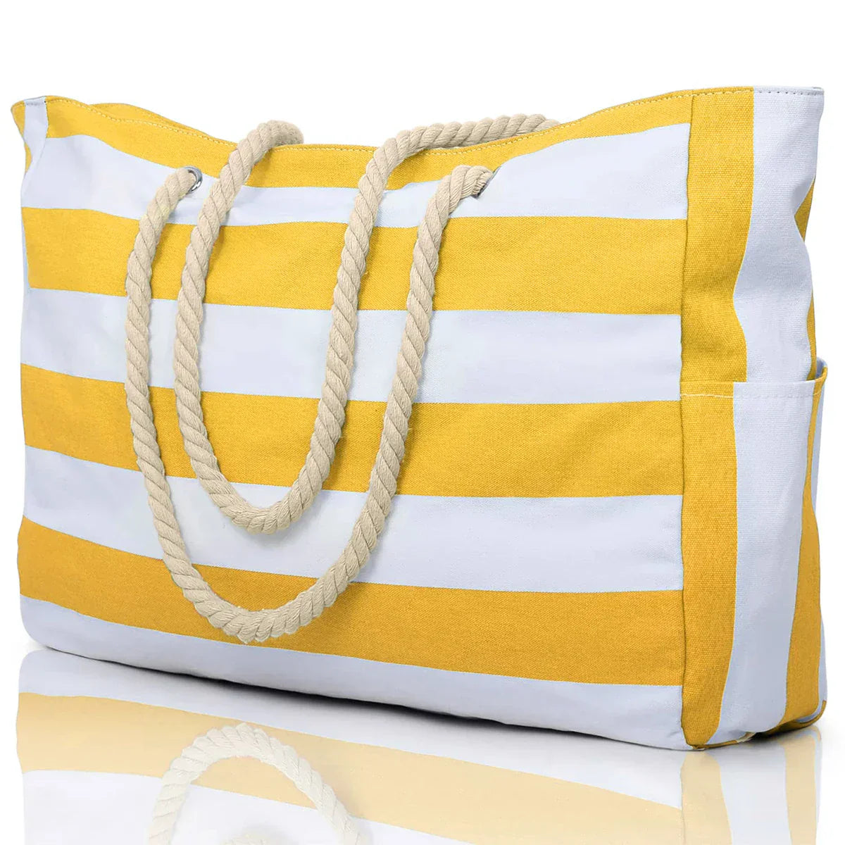Stylish Striped Beach Tote Bag with Zipper