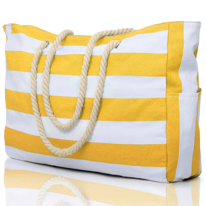 Stylish Striped Beach Tote Bag with Zipper