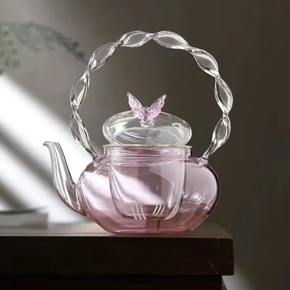 Delicate Flower Top Clear Glass Tea Pot Infuser