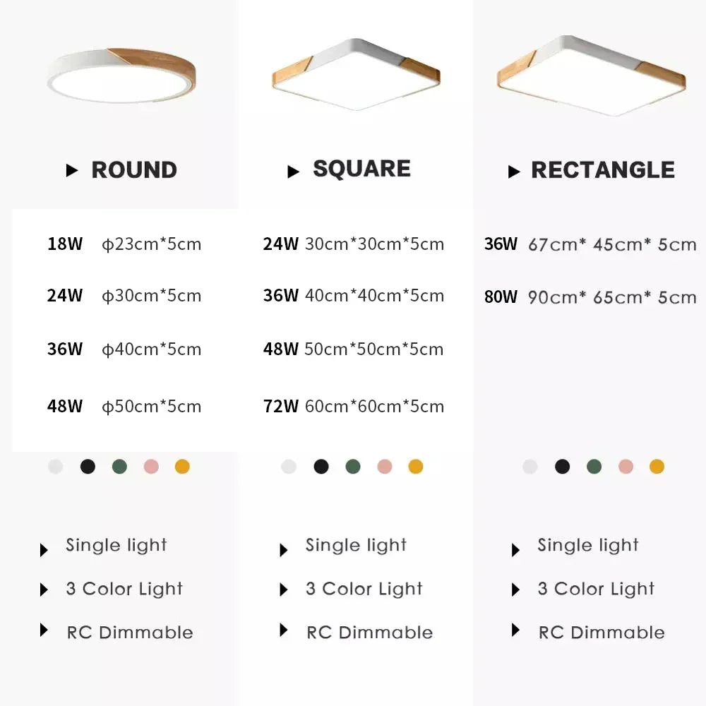 Slim LED Wooden Ceiling Lamp with Remote Control