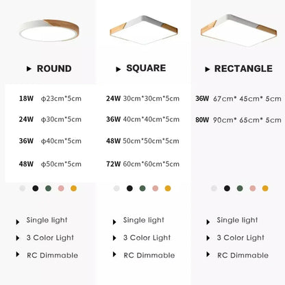 Slim LED Wooden Ceiling Lamp with Remote Control