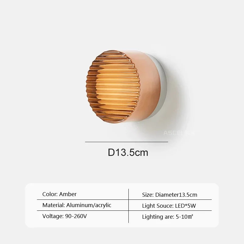 Warm LED Glass Wall Light Amber Shade
