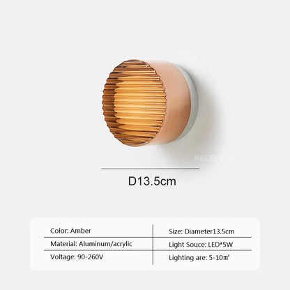Warm LED Glass Wall Light Amber Shade