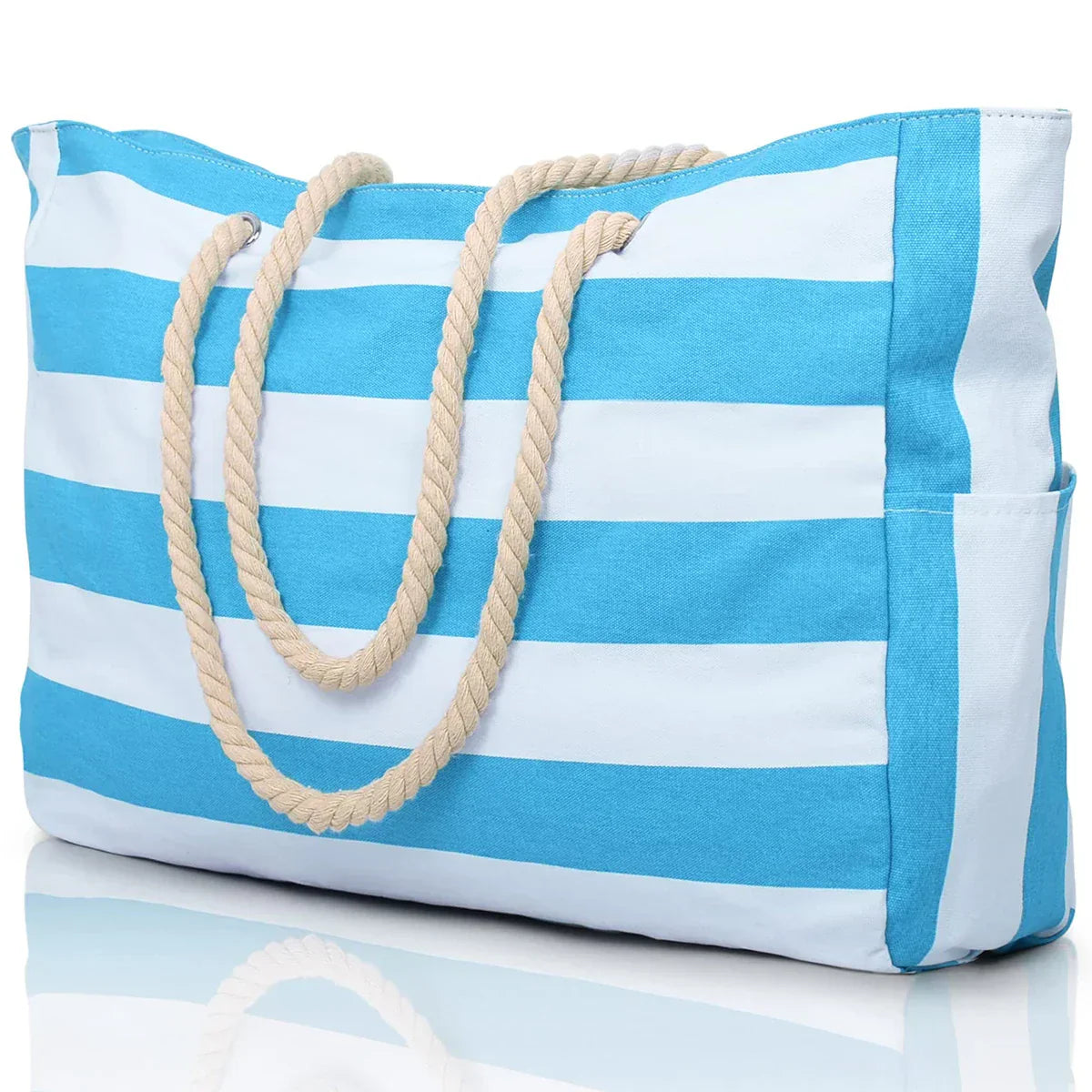 Stylish Striped Beach Tote Bag with Zipper - Cofik