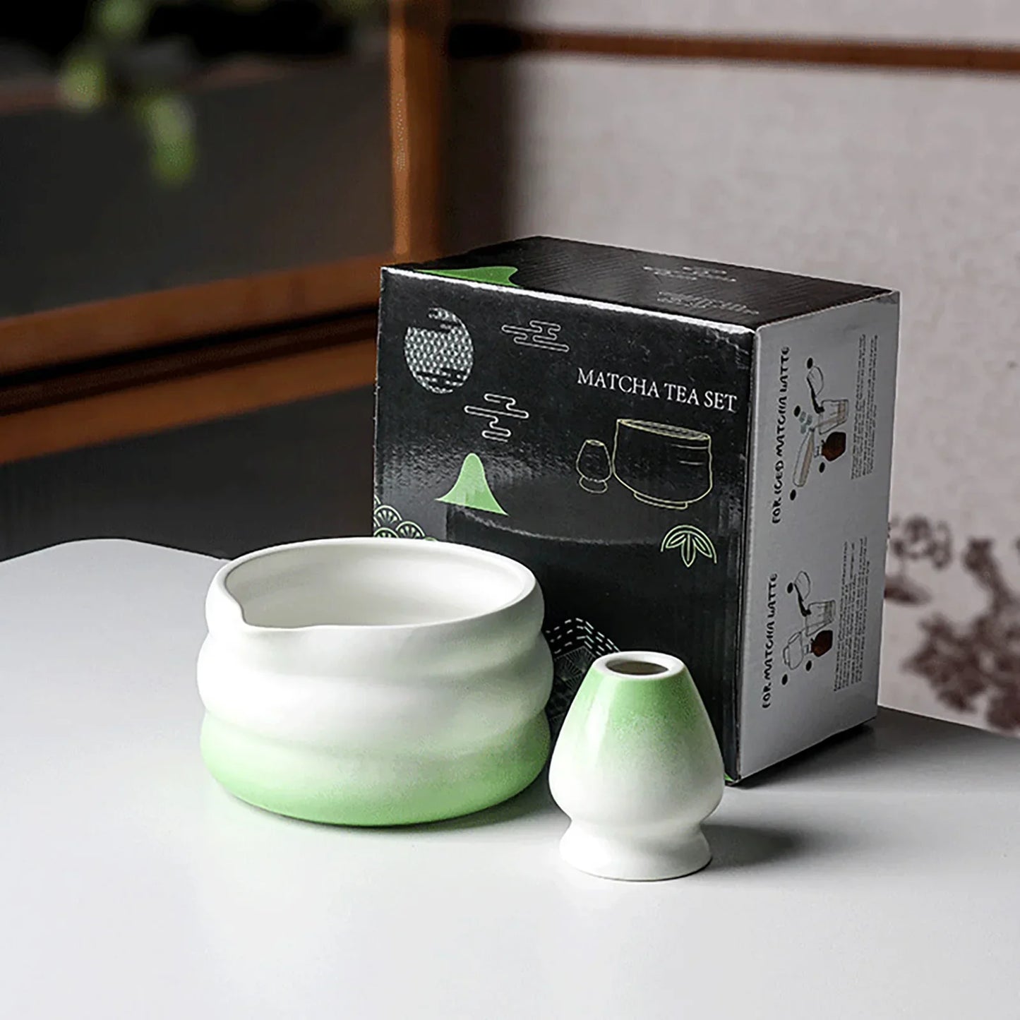 Traditional Green Tea Ceramic Bowl Set 550ml