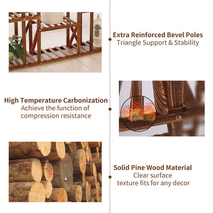 Tall 11-Level Wooden Plant Stand