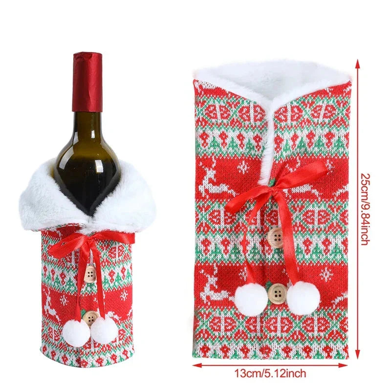 Warm Furry Christmas Wine Bottle Cover