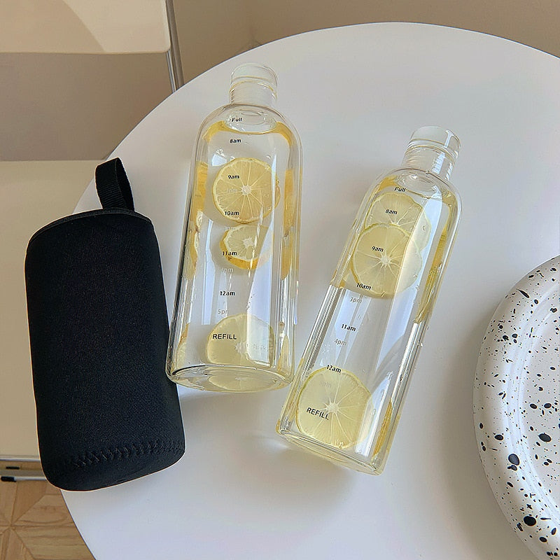 Durable Glass Water Bottle – Classic Timer Design
