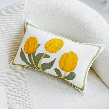 Colorful Floral Embroidered Pillow Case