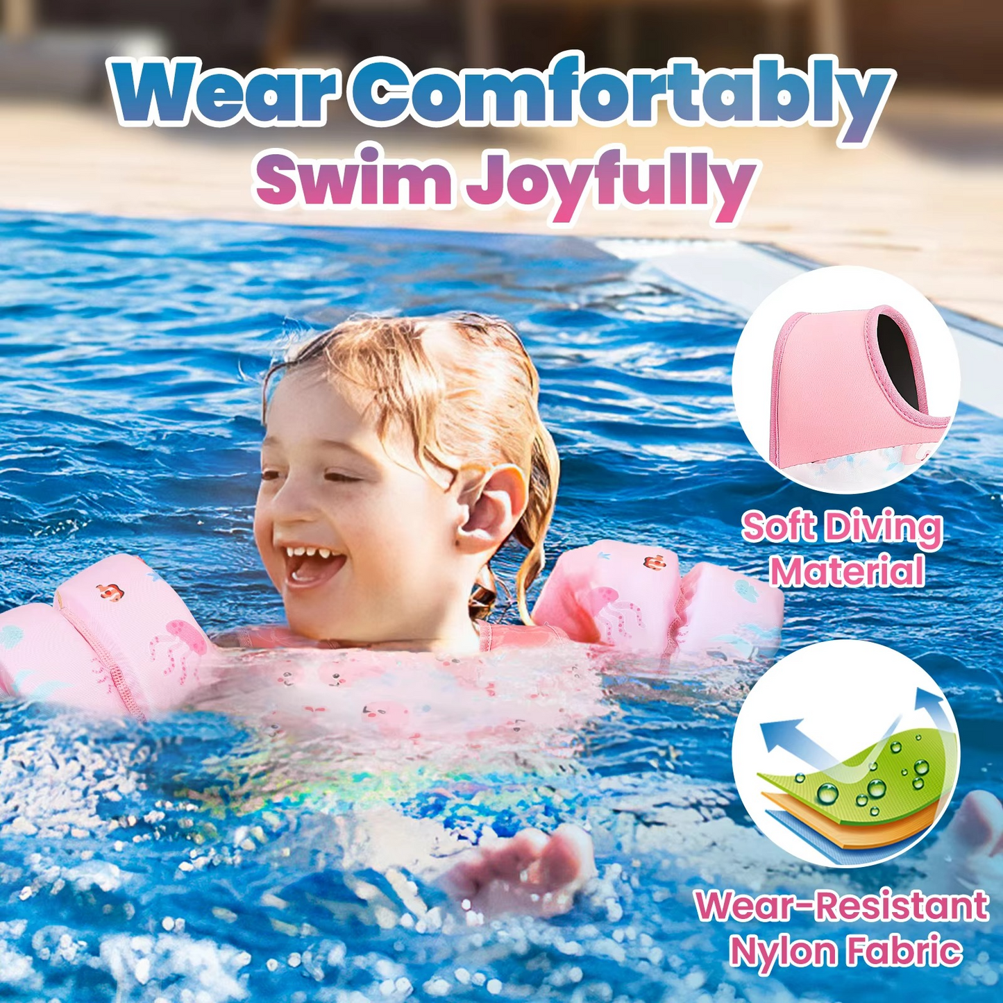 Children's Swim Vest with Arm Floats and Safety Whistle