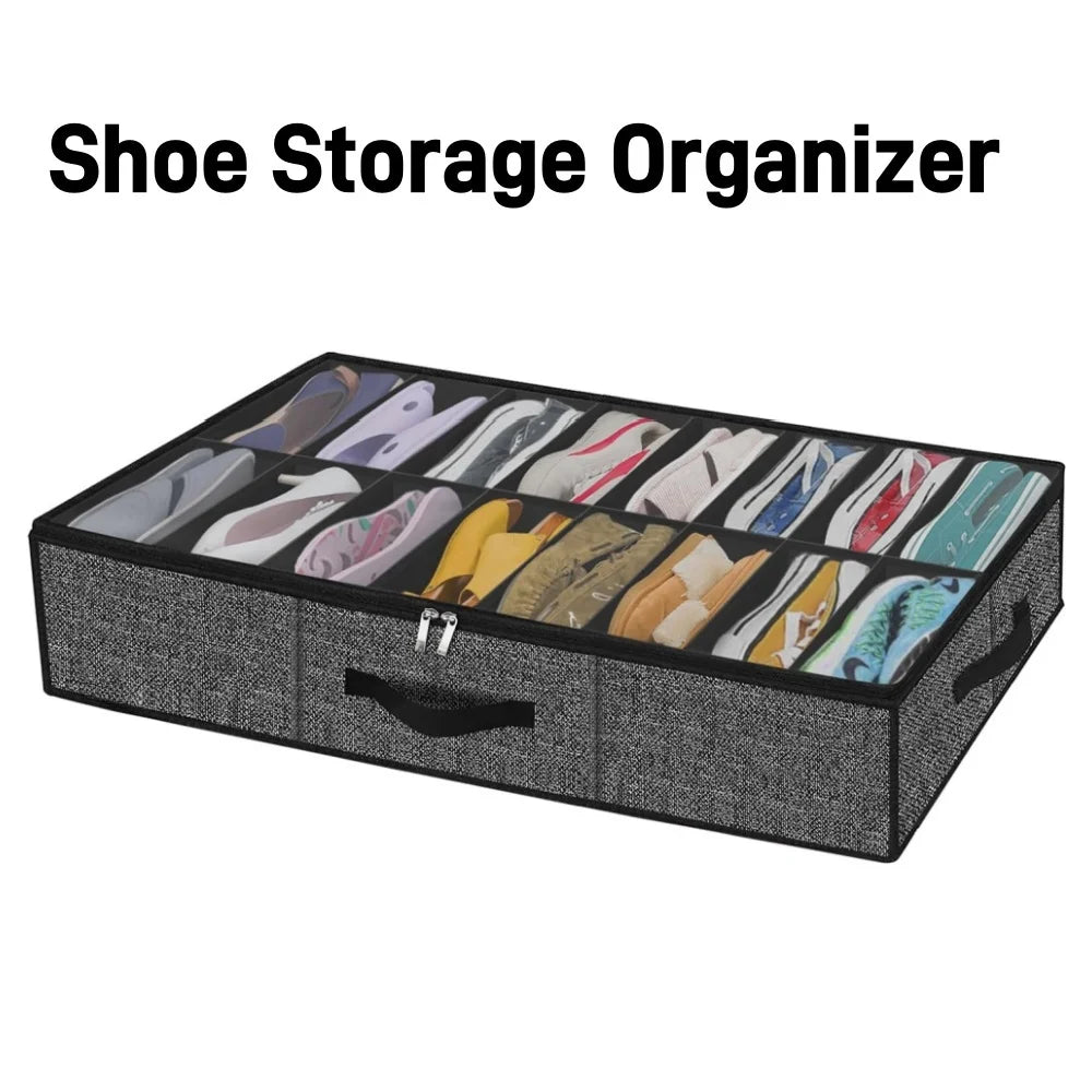 Compact Underbed Shoe Storage Rack 12 Pair Holder
