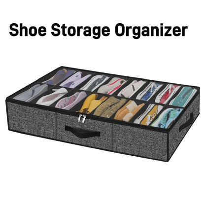 Compact Underbed Shoe Storage Rack 12 Pair Holder