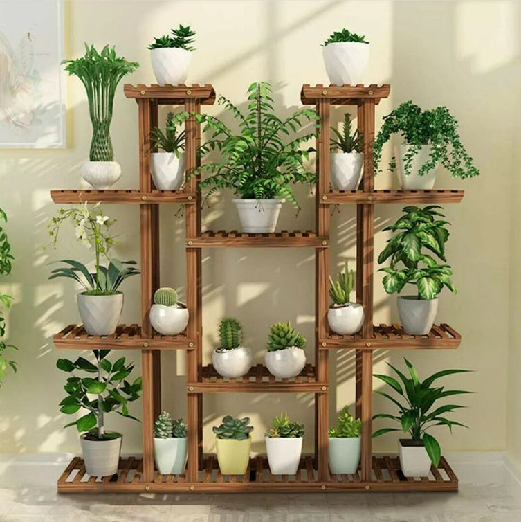 Tall 11-Level Wooden Plant Stand