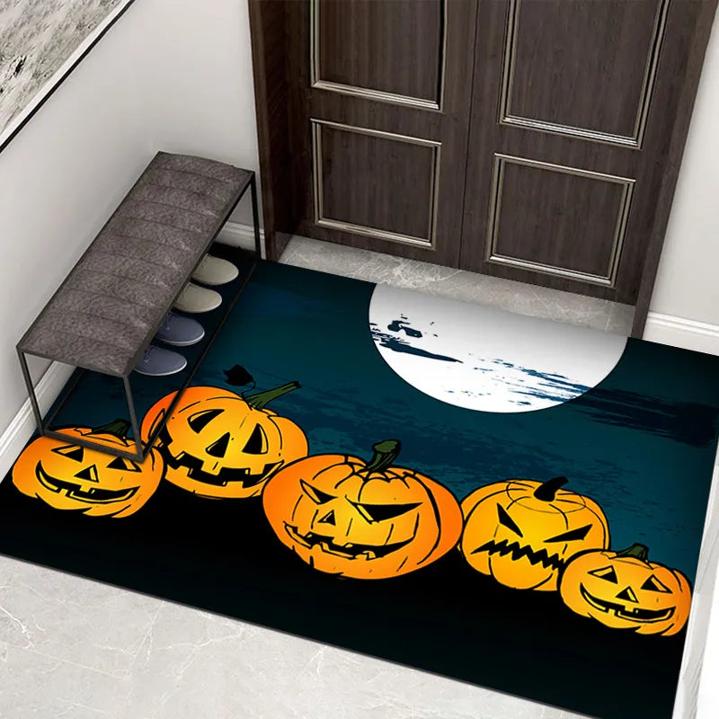 Spooky Welcome Mat with Pumpkin Ghost Design