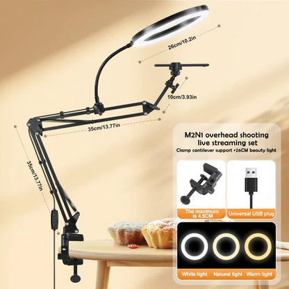 Portable LED Ring Light with Adjustable Arm & Phone Mount