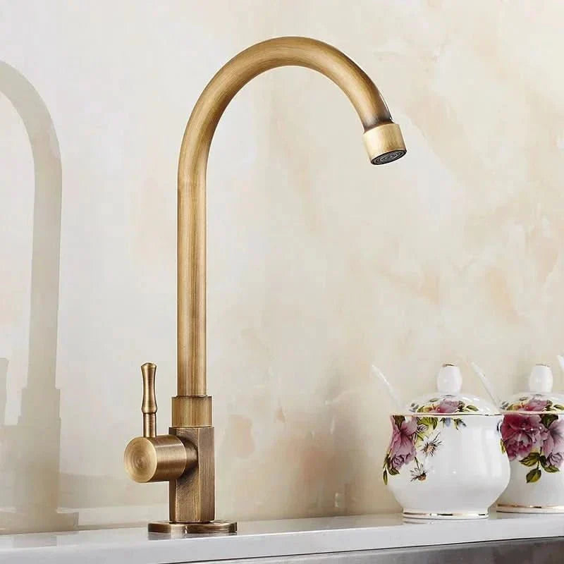 Vintage Brass Kitchen Faucet with Swan Neck Spout