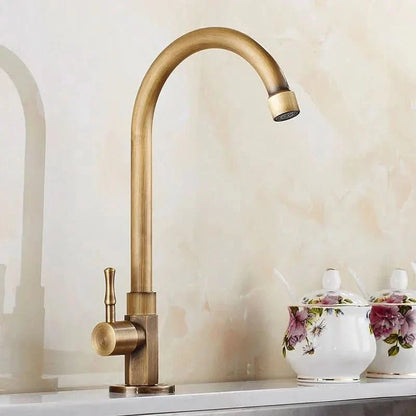 Vintage Brass Kitchen Faucet with Swan Neck Spout