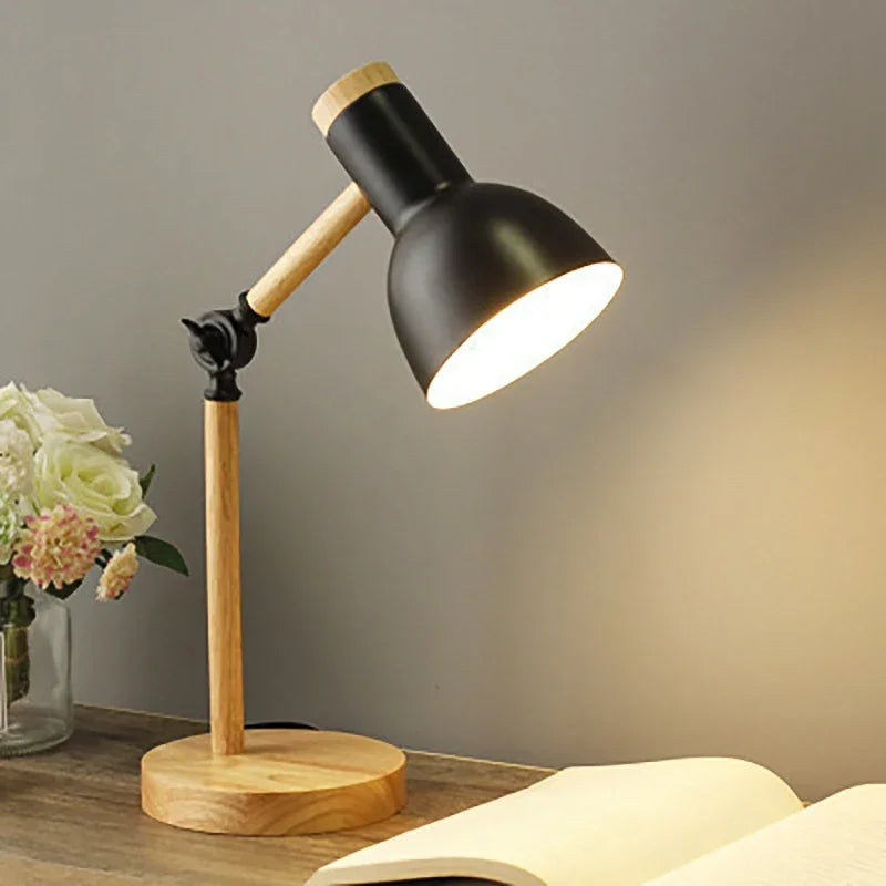 Rustic Wood Desk Lamp with Adjustable Arm