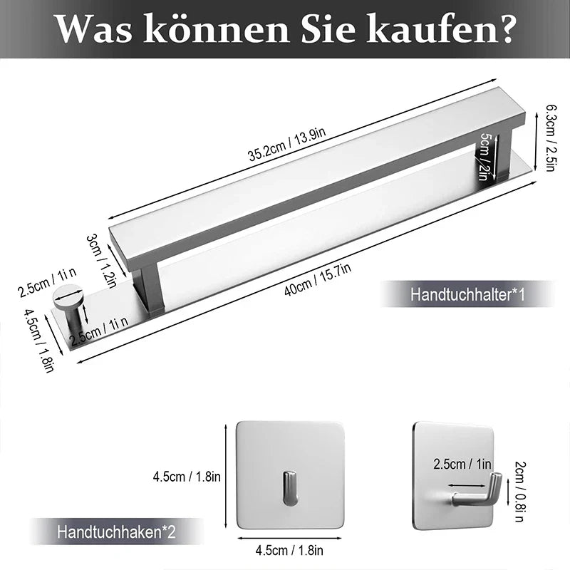 Sleek Adhesive Wall Towel Holder in Silver and Black