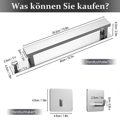 Sleek Adhesive Wall Towel Holder in Silver and Black