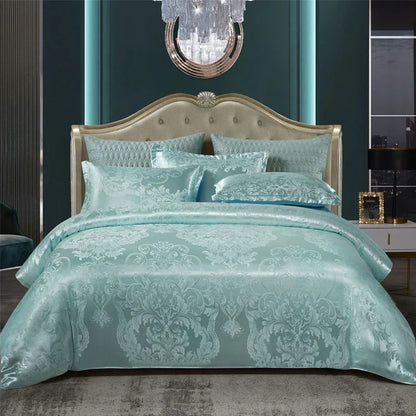 Elegant Soft Gold Blue Patterned Duvet Cover