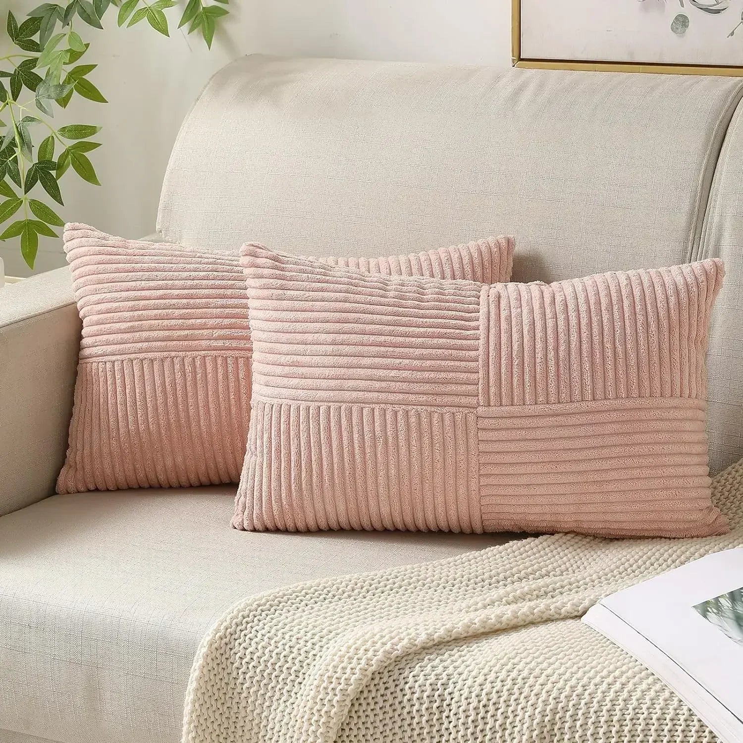Soft Corduroy Striped Pillow Covers Set - Cofik