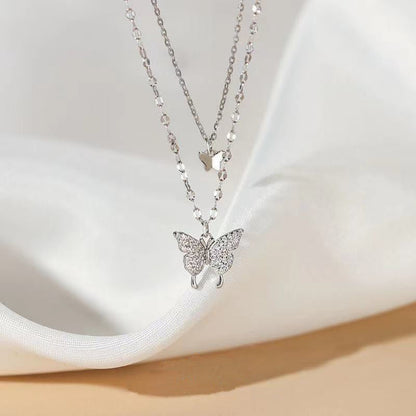 Delicate Feather Double Chain Necklace