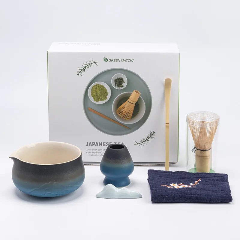 Traditional Green Tea Ceramic Set with Bamboo Handle