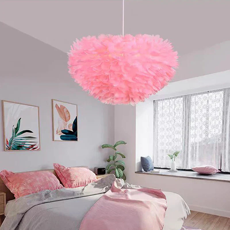 Soft White Faux Feather Pendant Lamp