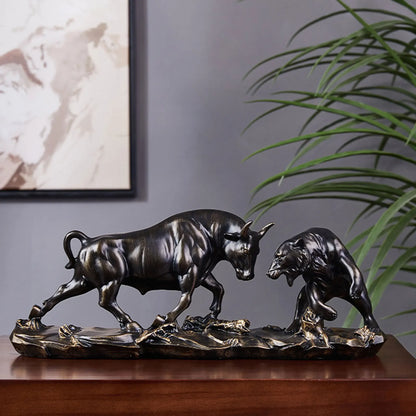 Lucky Bear and Bull Figurine Animal Statue Decor