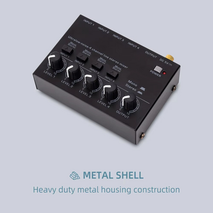 Portable 4-Channel Mini Audio Mixer with Stereo Output