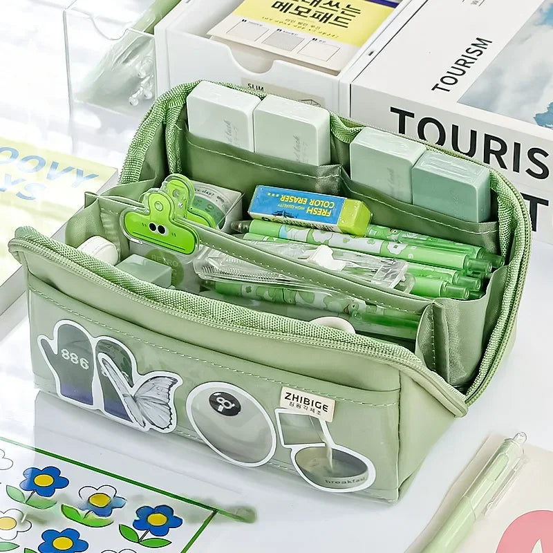 Clear Pencil Case with 10 Compartments for Kids