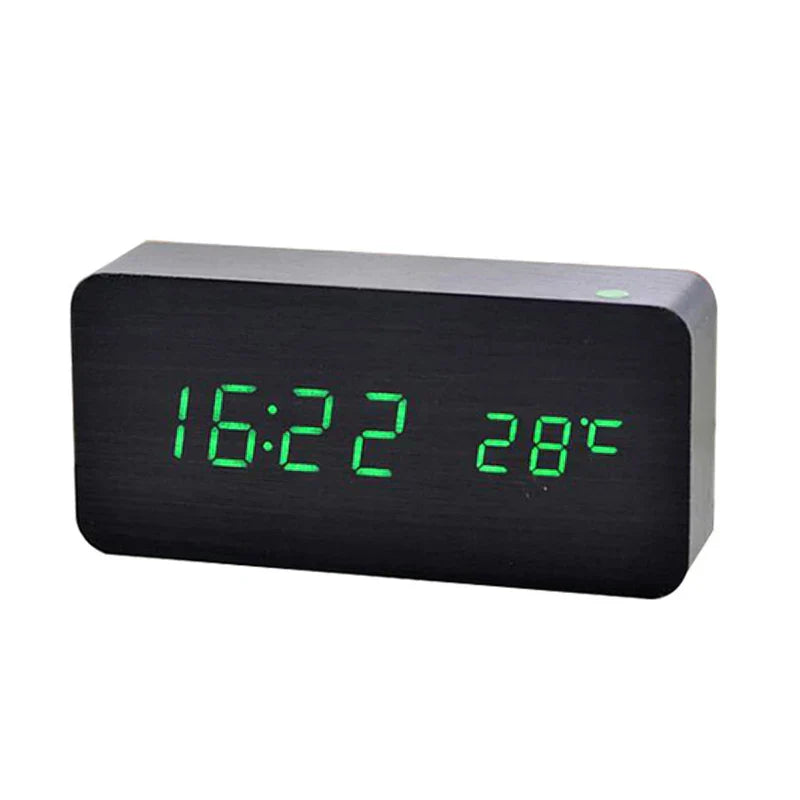 Stylish Wooden LED Clock with Alarm and Temperature