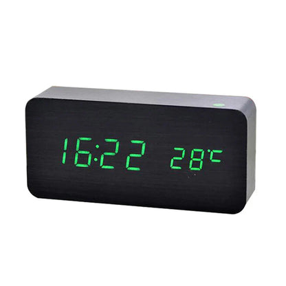 Stylish Wooden LED Clock with Alarm and Temperature