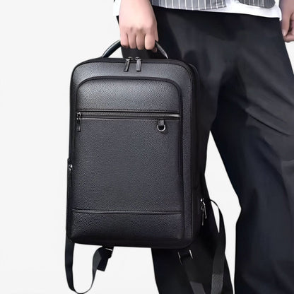 Stylish Leather Backpack with USB Port, 15.6 Inch, Black
