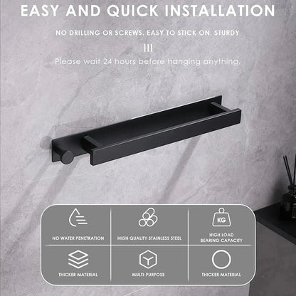 Sleek Adhesive Wall Towel Holder in Silver and Black