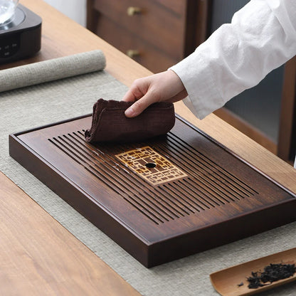 Large Wooden Tea Serving Tray with Built-in Water Container
