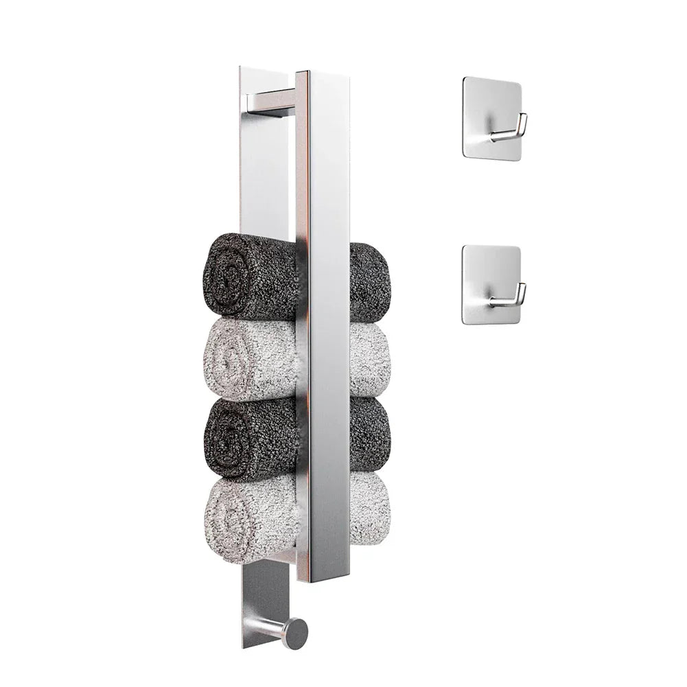 Sleek Adhesive Wall Towel Holder in Silver and Black