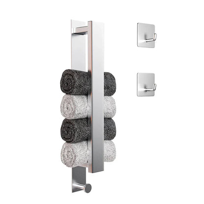 Sleek Adhesive Wall Towel Holder in Silver and Black