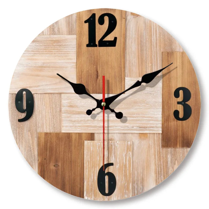 Rustic Brown Wooden Round Clock