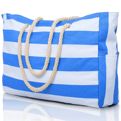 Stylish Striped Beach Tote Bag with Zipper