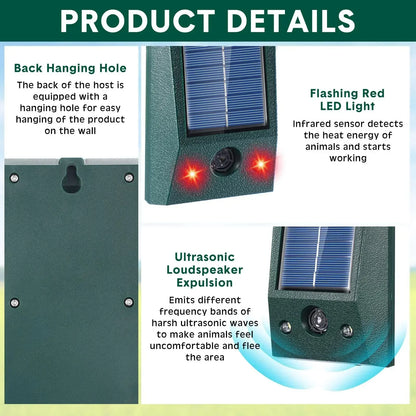 Outdoor Solar Powered Bird Repeller with LED and Sensor