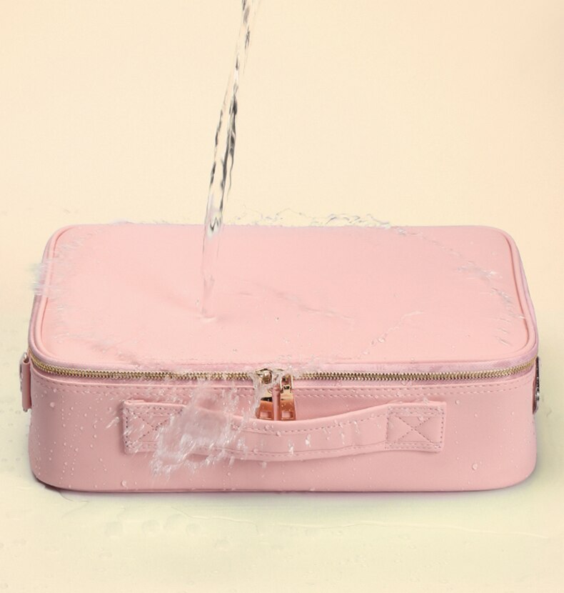 Compact Travel Makeup Bag with LED Light & Mirror